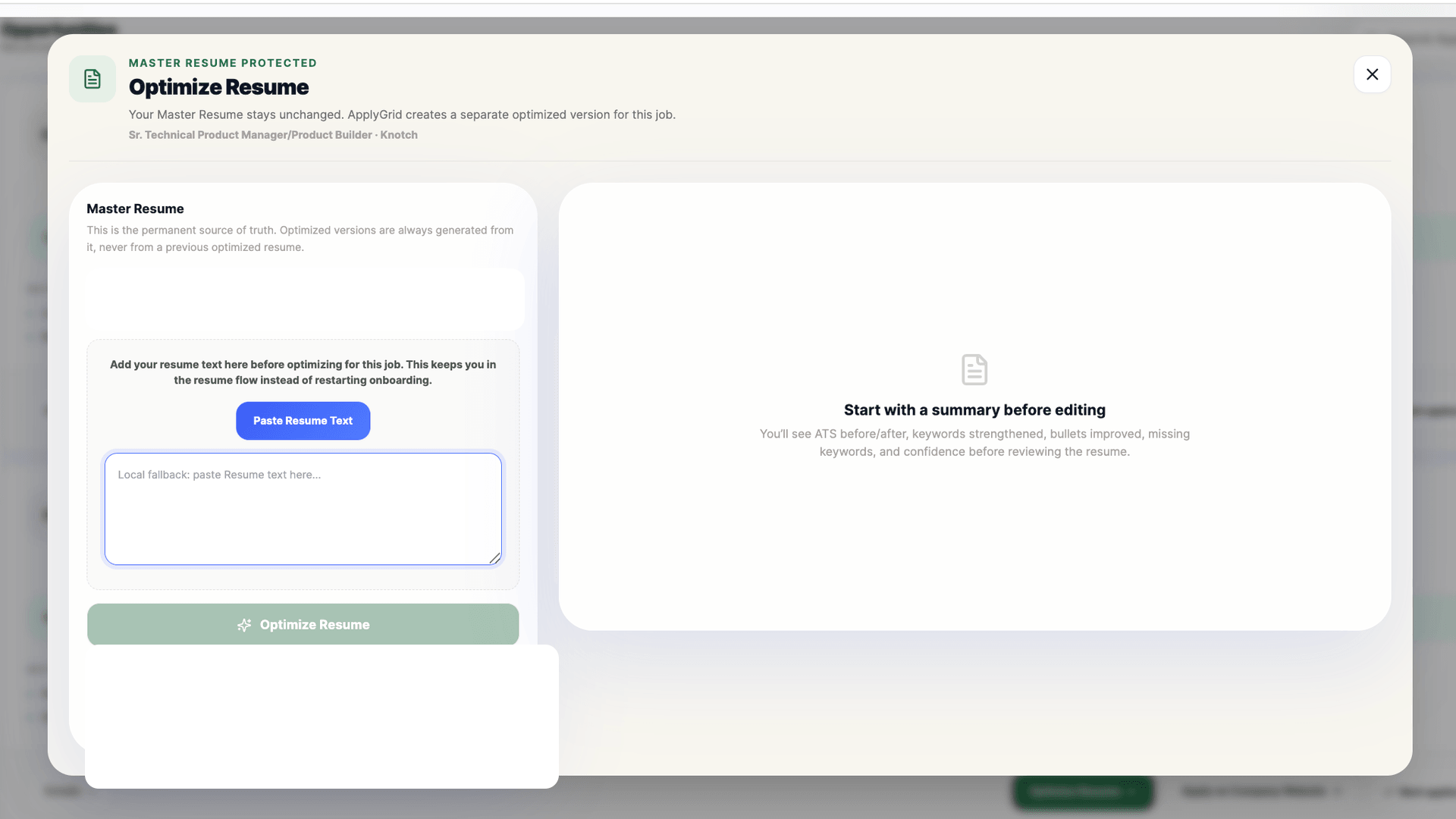 ApplyGrid optimize resume screen