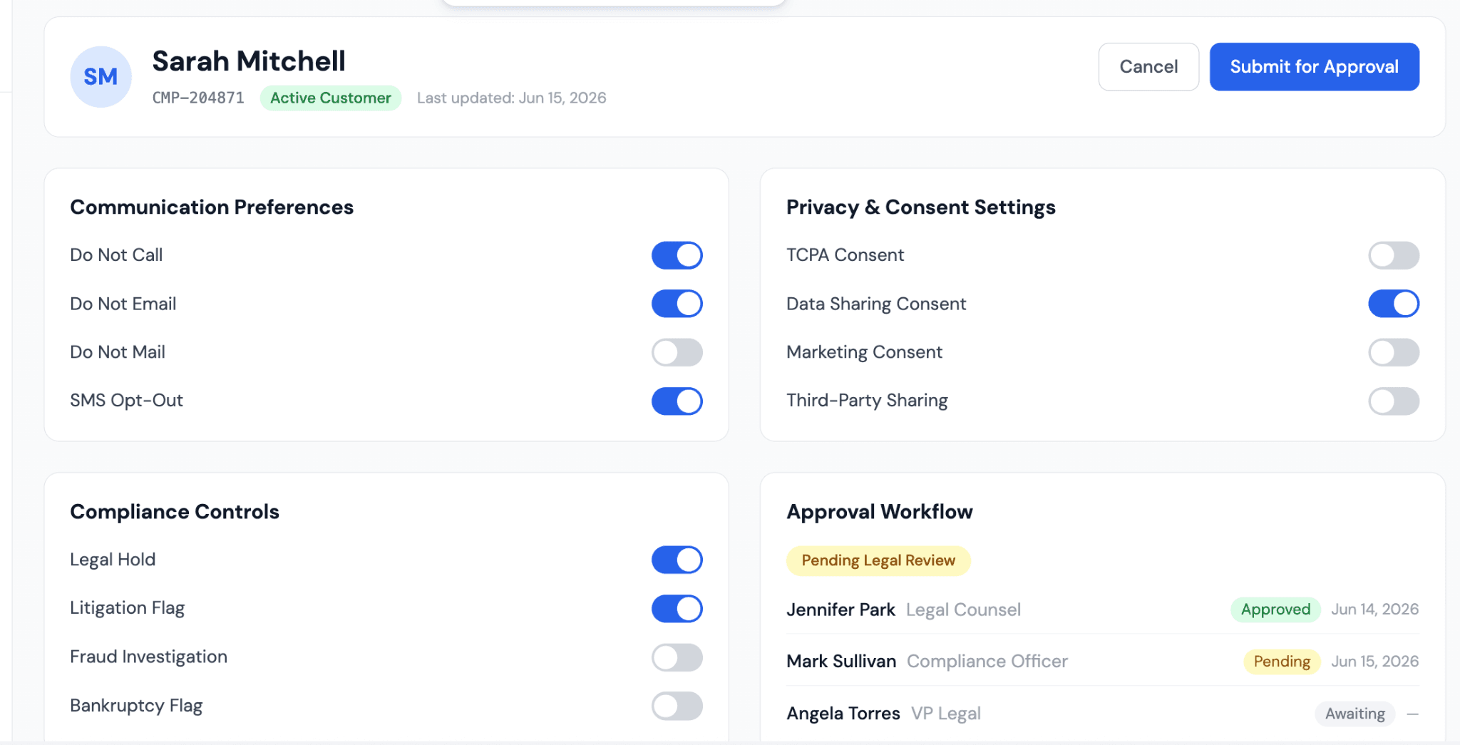 Consent Management Platform customer preferences screen